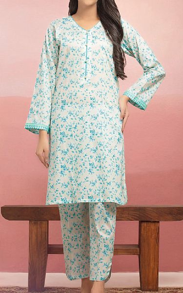 Edenrobe Off White/Aqua Lawn Suit (2 pcs) | Pakistani Lawn Dress in USA- Image 1