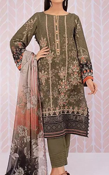 Edenrobe Olive Green Khaddar Suit | Pakistani Winter Dresses- Image 1