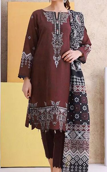 Edenrobe Redwood Brown Khaddar Suit | Pakistani Winter Dresses- Image 1