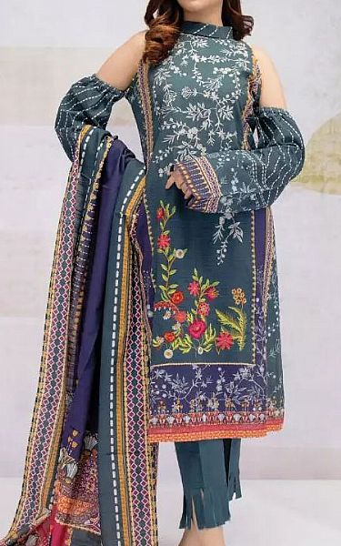 Edenrobe Air Force Blue Khaddar Suit | Pakistani Winter Dresses- Image 1