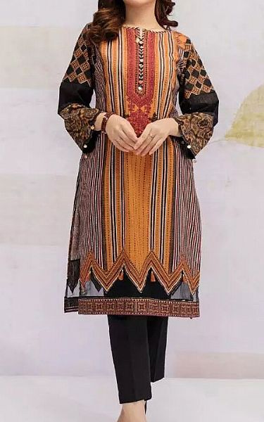 Edenrobe Black/Safety Orange Khaddar Kurti | Pakistani Winter Dresses- Image 1