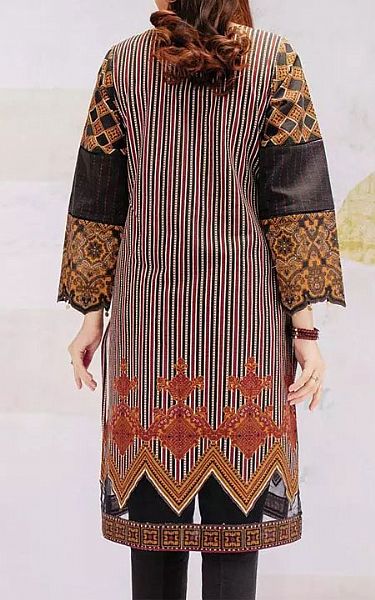 Edenrobe Black/Safety Orange Khaddar Kurti | Pakistani Winter Dresses- Image 2