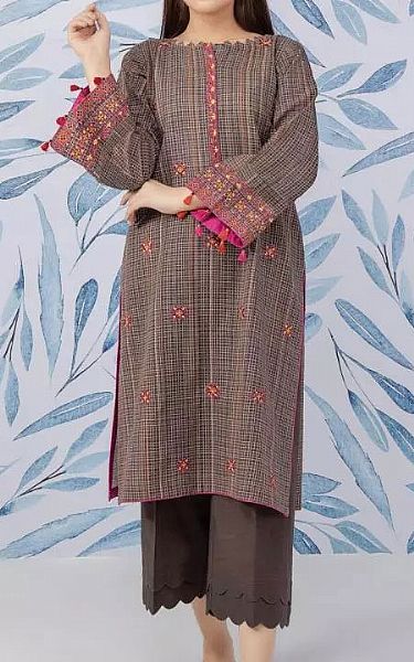 Edenrobe Umber Brown Khaddar Kurti | Pakistani Winter Dresses- Image 1