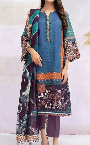 Edenrobe Cornflower Blue Viscose Suit | Pakistani Winter Dresses- Image 1