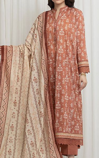Edenrobe Ivory/Brown Lawn Suit | Pakistani Lawn Dress in USA- Image 1