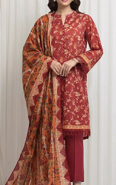 Edenrobe Auburn Red Lawn Suit | Pakistani Lawn Dress in USA- Image 1