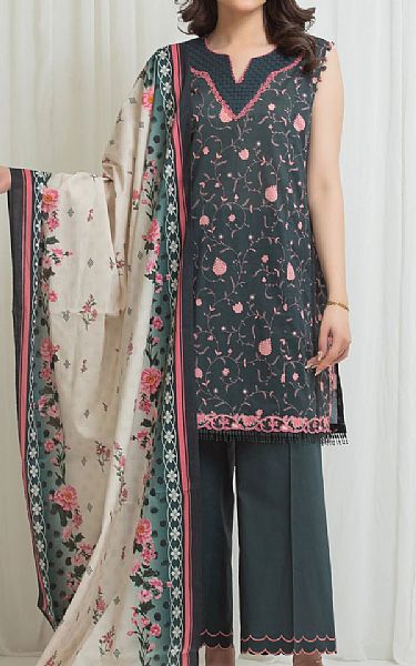 Edenrobe Charcoal Grey Lawn Suit | Pakistani Lawn Dress in USA- Image 1