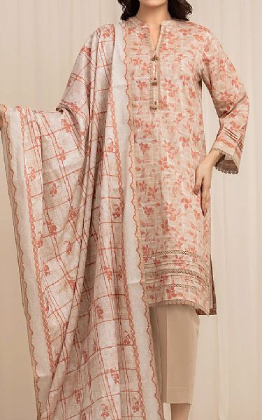 Edenrobe Beige/Coral Lawn Suit | Pakistani Lawn Dress in USA- Image 1