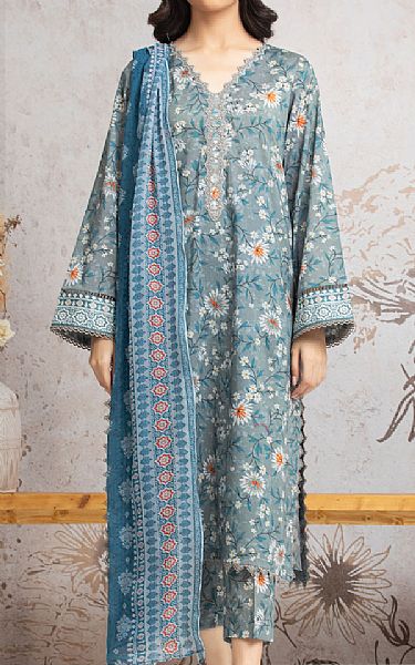Edenrobe Teal Grey Cambric Suit | Pakistani Winter Dresses in USA- Image 1