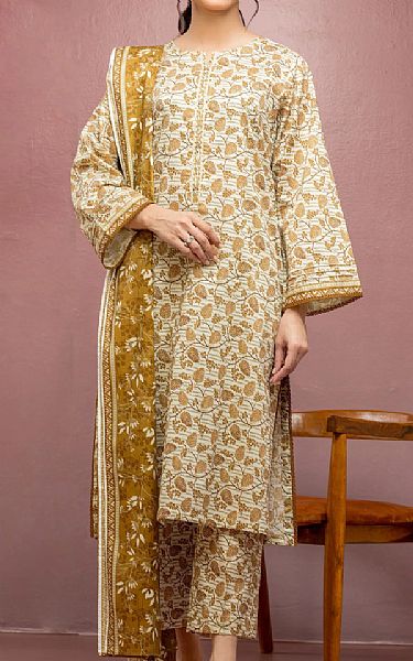 Edenrobe Off White/Mustard Lawn Suit | Pakistani Lawn Dress in USA- Image 1