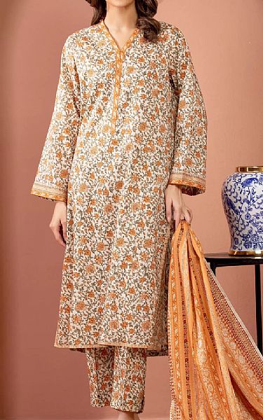 Edenrobe Off White/Orange Lawn Suit | Pakistani Lawn Dress in USA- Image 1