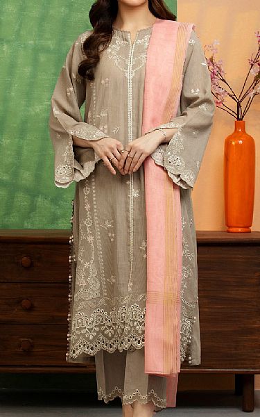 Edenrobe Beige Slub Lawn Suit | Pakistani Lawn Dress in USA- Image 1