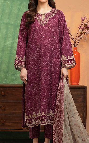 Edenrobe Wine Lawn Suit | Pakistani Lawn Dress in USA- Image 1