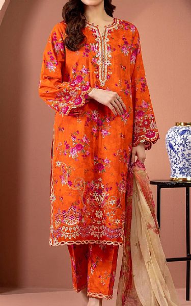 Edenrobe Bright Orange Lawn Suit | Pakistani Lawn Dress in USA- Image 1