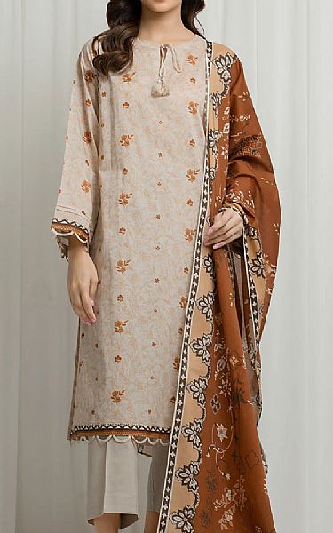Edenrobe Ivory/Brown Lawn Suit | Pakistani Lawn Dress in USA- Image 1