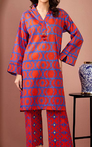 Edenrobe Red/Blue Lawn Suit (2 Pcs) | Pakistani Lawn Dress in USA- Image 1