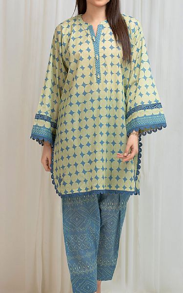 Edenrobe Lime/Blue Lawn Suit (2 Pcs) | Pakistani Lawn Dress in USA- Image 1