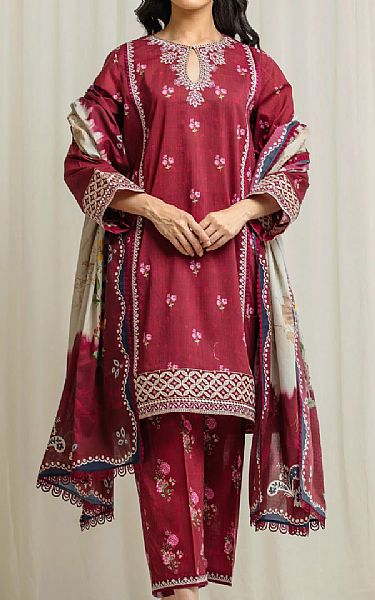 Edenrobe Vivid Burgundy Lawn Suit | Pakistani Lawn Dress in USA- Image 1