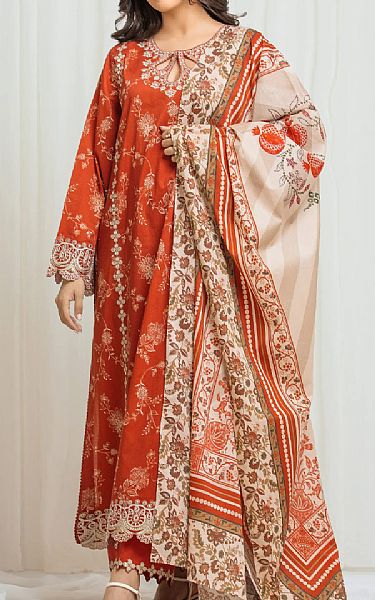 Edenrobe Bright Orange Lawn Suit | Pakistani Lawn Dress in USA- Image 1