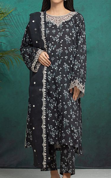 Edenrobe Black Raw Silk Suit | Pakistani Embroidered Chiffon Dresses USA- Image 1