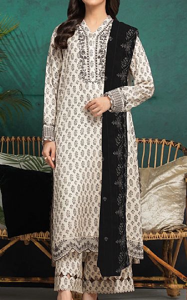 Edenrobe Off White/Black Raw Silk Suit | Pakistani Embroidered Chiffon Dresses USA- Image 1