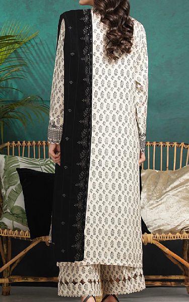 Edenrobe Off White/Black Raw Silk Suit | Pakistani Embroidered Chiffon Dresses USA- Image 2