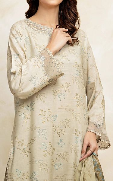 Edenrobe Beige Raw Silk Suit | Pakistani Embroidered Chiffon Dresses USA- Image 3