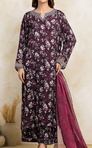 Edenrobe Plum Raw Silk Suit | Pakistani Embroidered Chiffon Dresses USA- Image 1