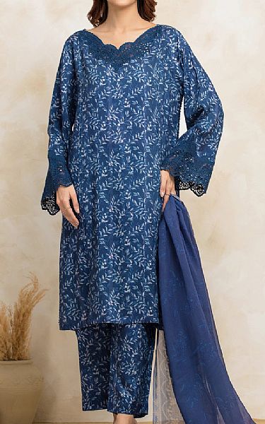 Edenrobe Blue Raw Silk Suit | Pakistani Embroidered Chiffon Dresses USA- Image 1