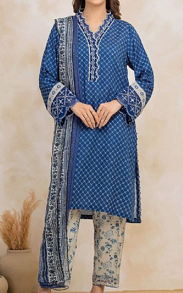 Edenrobe Blue Raw Silk Suit | Pakistani Embroidered Chiffon Dresses USA- Image 1