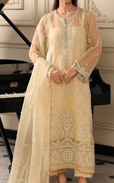 Edenrobe Cream Organza Suit | Pakistani Embroidered Chiffon Dresses USA- Image 1