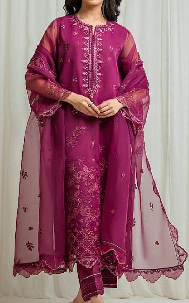 Edenrobe Magenta Organza Suit | Pakistani Embroidered Chiffon Dresses USA- Image 1