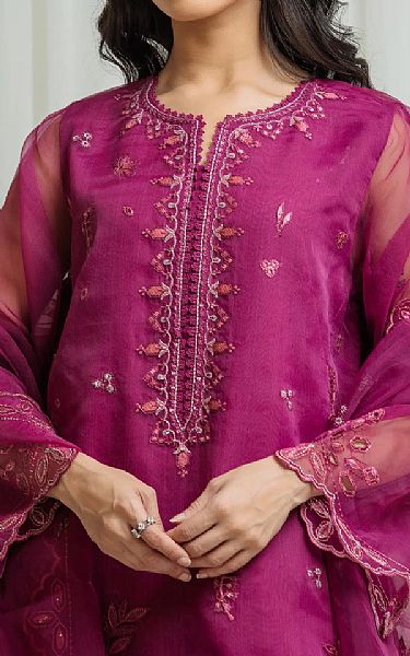Edenrobe Magenta Organza Suit | Pakistani Embroidered Chiffon Dresses USA- Image 3