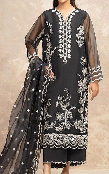 Edenrobe Black Organza Suit | Pakistani Embroidered Chiffon Dresses USA- Image 1