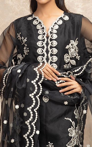 Edenrobe Black Organza Suit | Pakistani Embroidered Chiffon Dresses USA- Image 3