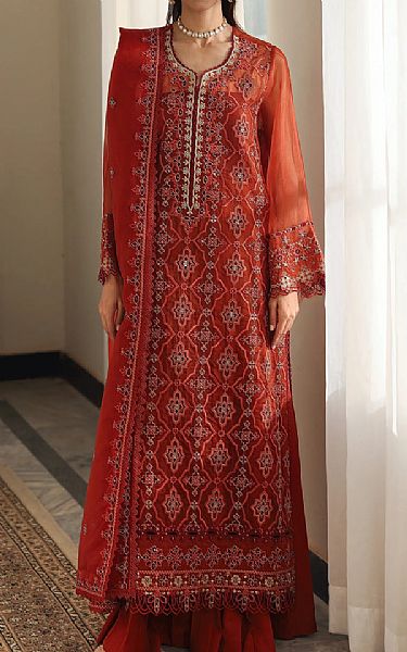 Edenrobe Rust Organza Suit | Pakistani Embroidered Chiffon Dresses USA- Image 1