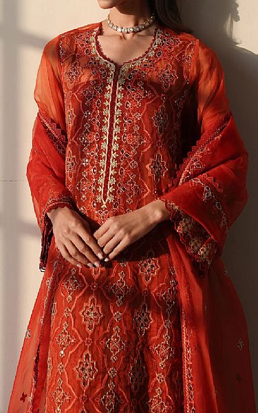 Edenrobe Rust Organza Suit | Pakistani Embroidered Chiffon Dresses USA- Image 3