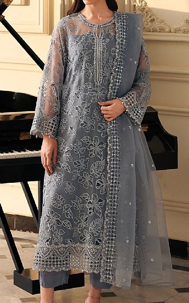 Edenrobe Grey Organza Suit | Pakistani Embroidered Chiffon Dresses USA- Image 1