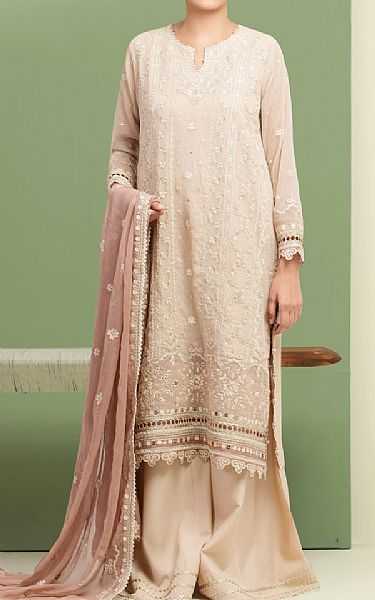 Edenrobe Beige Chiffon Suit | Pakistani Embroidered Chiffon Dresses USA- Image 1