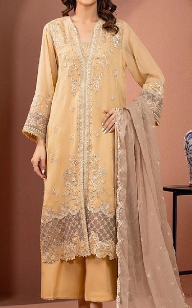 Edenrobe Sand Gold Chiffon Suit | Pakistani Embroidered Chiffon Dresses USA- Image 1