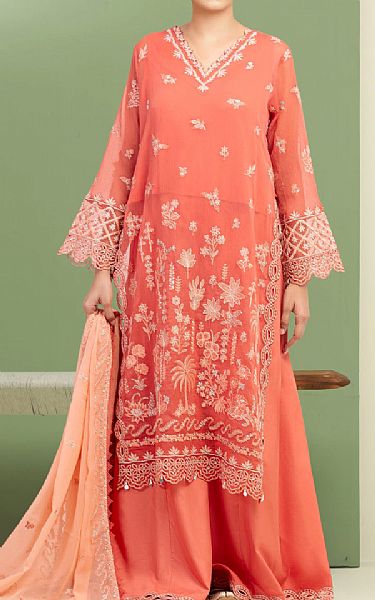 Edenrobe Coral Chiffon Suit | Pakistani Embroidered Chiffon Dresses USA- Image 1