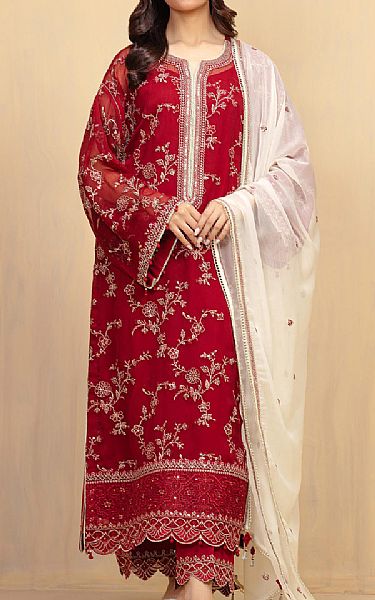 Edenrobe Red Chiffon Suit | Pakistani Embroidered Chiffon Dresses USA- Image 1