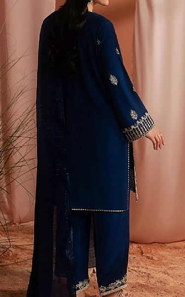 Edenrobe Midnight Blue Raw Silk Suit | Pakistani Embroidered Chiffon Dresses USA- Image 2