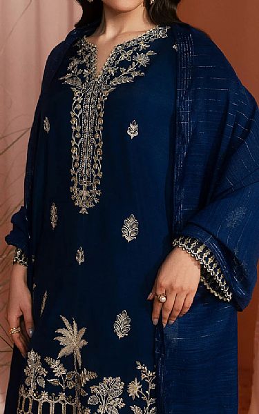 Edenrobe Midnight Blue Raw Silk Suit | Pakistani Embroidered Chiffon Dresses USA- Image 3
