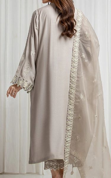 Edenrobe Pastel Grey Raw Silk Suit | Pakistani Embroidered Chiffon Dresses USA- Image 2