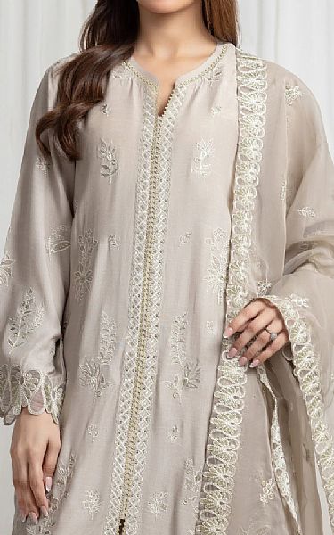 Edenrobe Pastel Grey Raw Silk Suit | Pakistani Embroidered Chiffon Dresses USA- Image 3