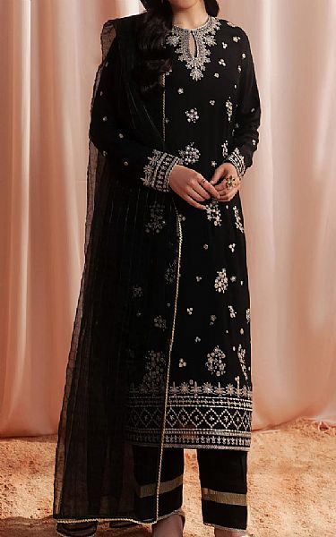 Edenrobe Black Raw Silk Suit | Pakistani Embroidered Chiffon Dresses USA- Image 1
