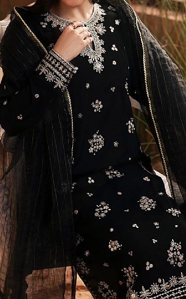 Edenrobe Black Raw Silk Suit | Pakistani Embroidered Chiffon Dresses USA- Image 3