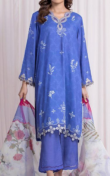 Edenrobe Periwinkle Blue Raw Silk Suit | Pakistani Embroidered Chiffon Dresses USA- Image 1