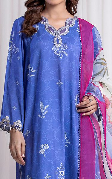Edenrobe Periwinkle Blue Raw Silk Suit | Pakistani Embroidered Chiffon Dresses USA- Image 3